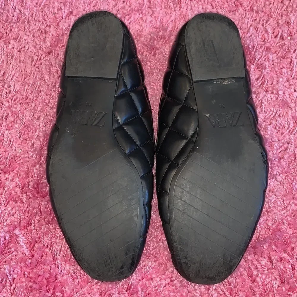 Zara Black Quilted Loafer Flats Size 5